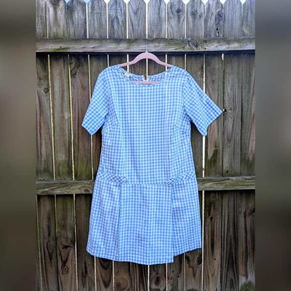 True Vintage 60's Union Made Blue & White Gingham Mod Shift Dress with Shorts - Picture 1 of 6